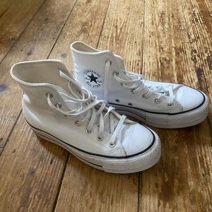 Converse white high top platforms